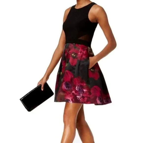 xscape floral fit and flare dress Xscape Evenings 